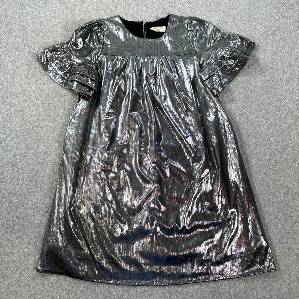 Hayden Girls Size Small Silver Metallic Ruffle Short Sleeve Dress